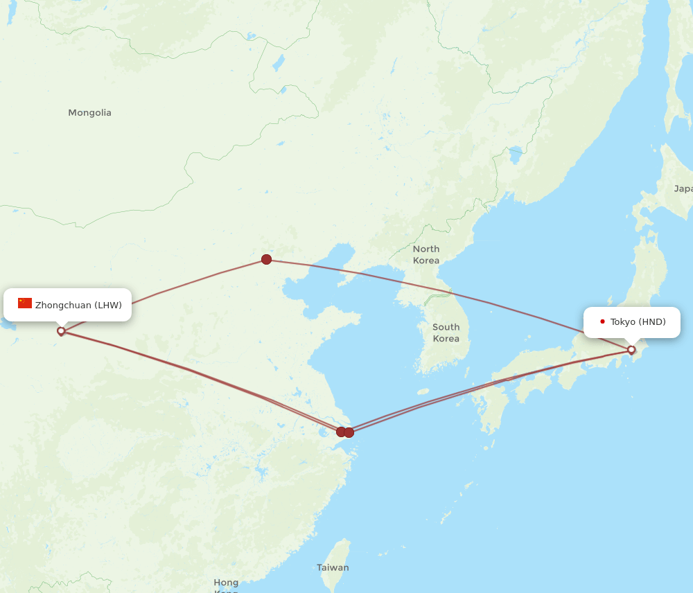 HND-LHW flight routes