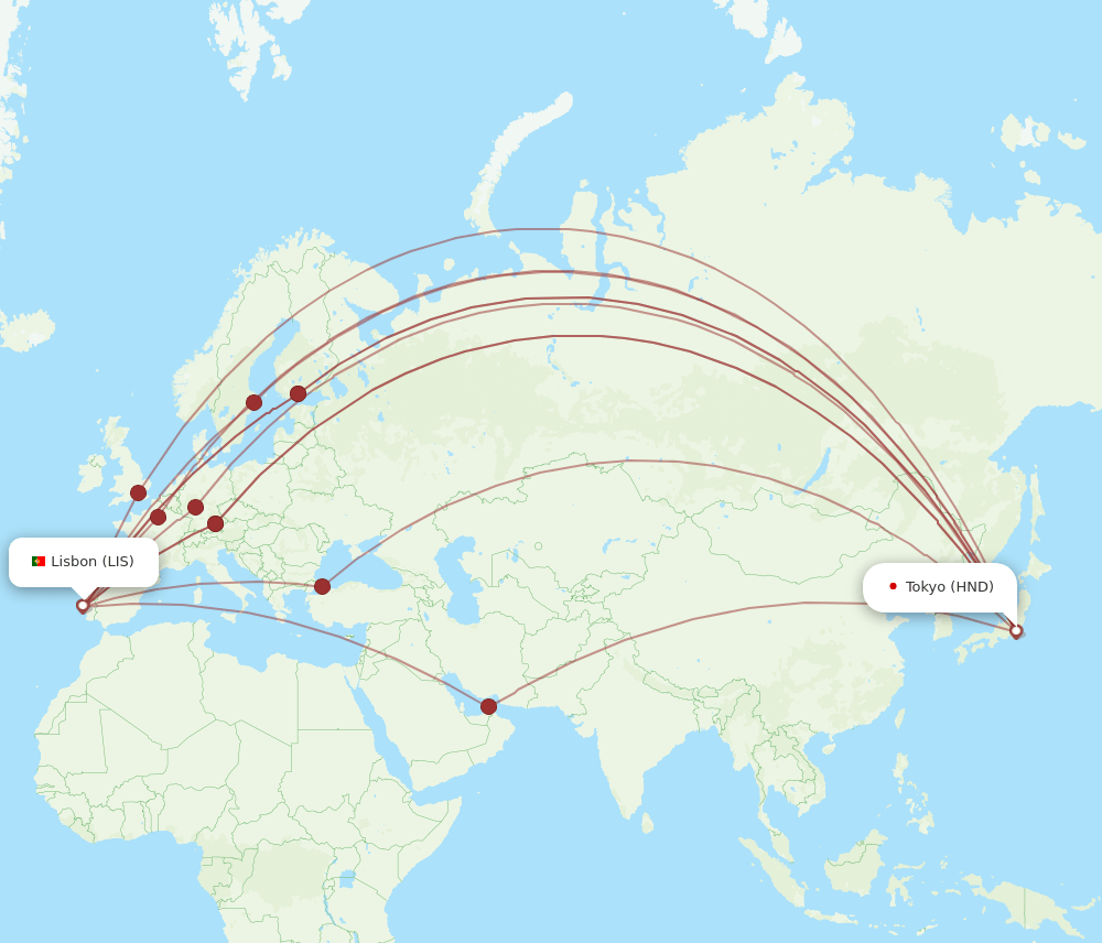 HND-LIS flight routes