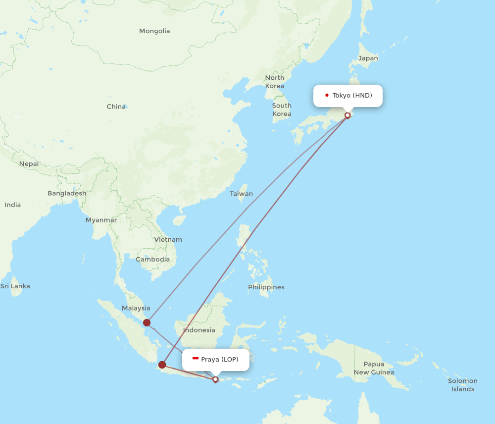 HND to LOP flights and routes map