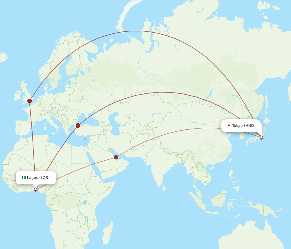 HND-LOS flight routes