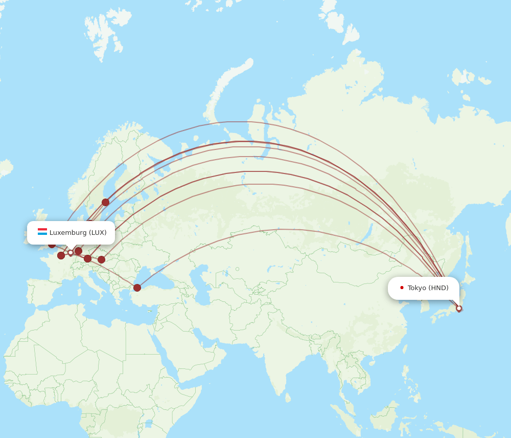 HND-LUX flight routes