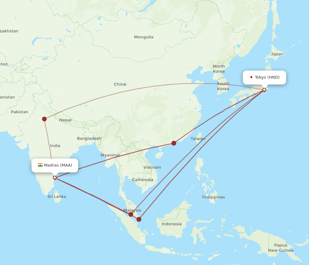 HND-MAA flight routes