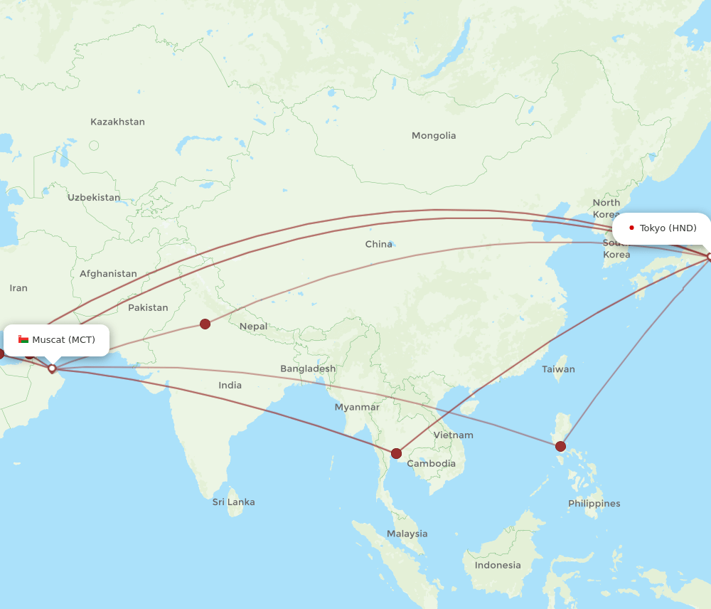 HND-MCT flight routes