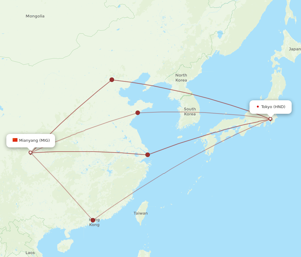 HND-MIG flight routes
