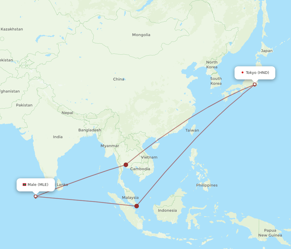 HND-MLE flight routes