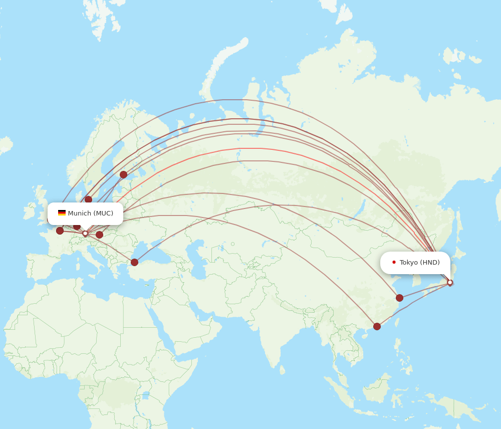 HND to MUC flights and routes map