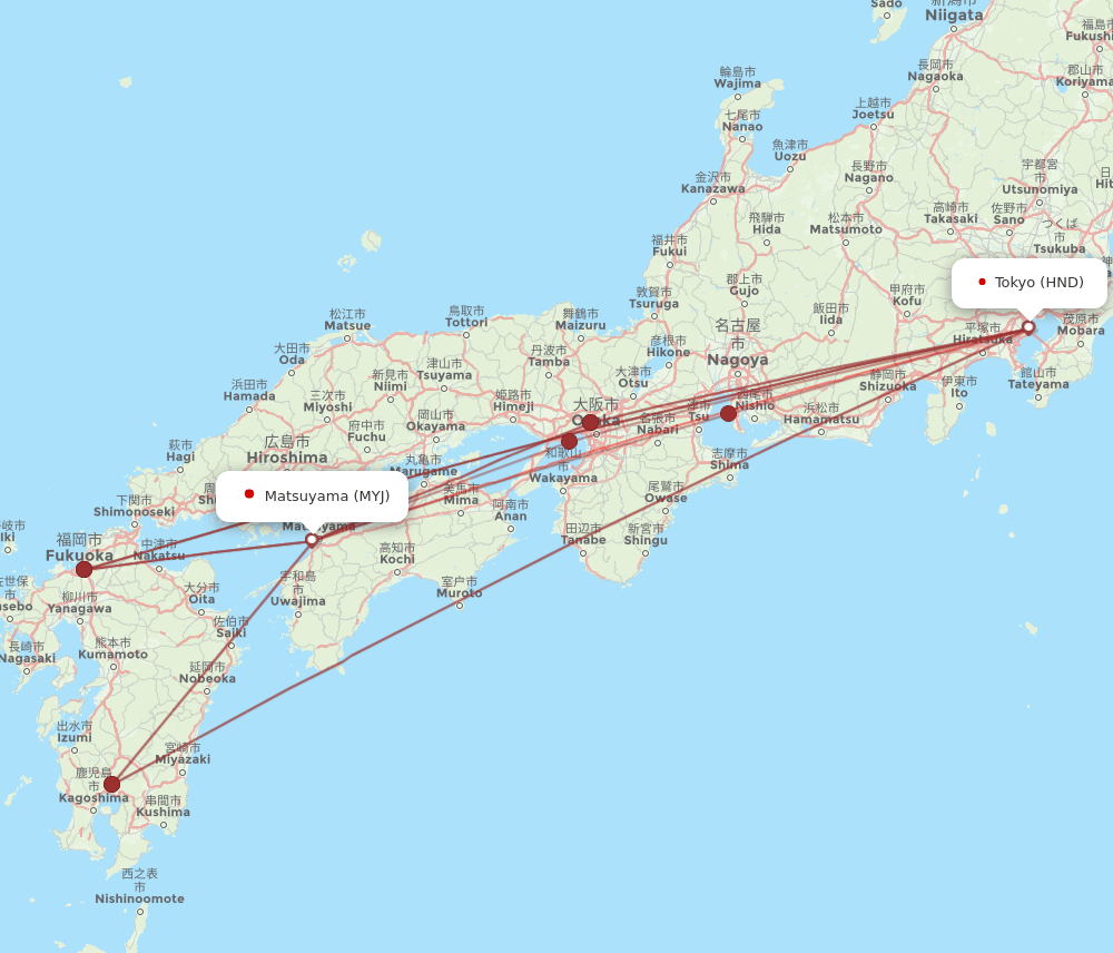 HND-MYJ flight routes