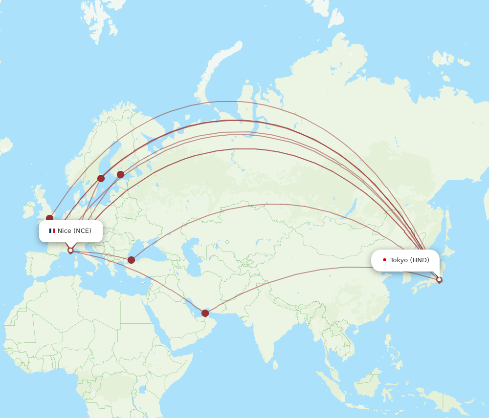 HND-NCE flight routes