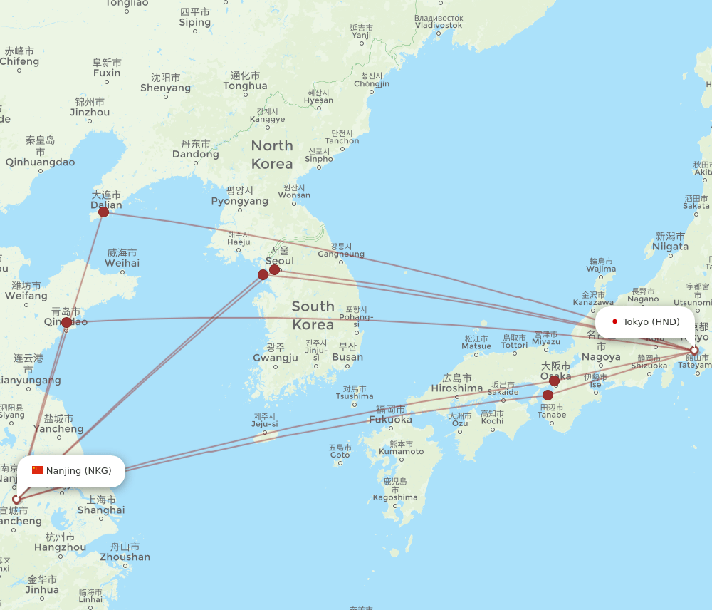 HND-NKG flight routes