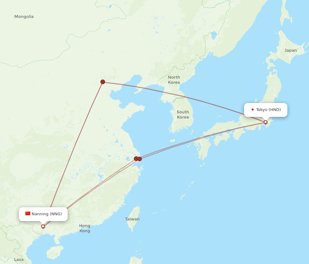 HND to NNG flights and routes map
