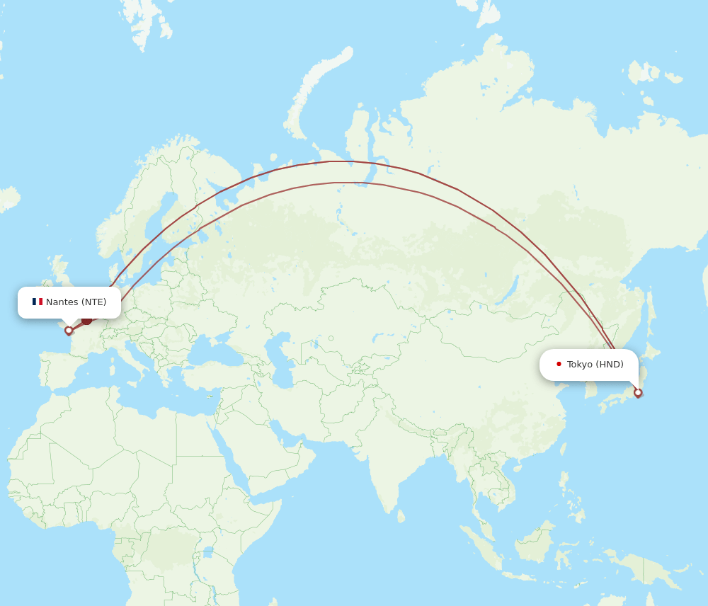 HND-NTE flight routes