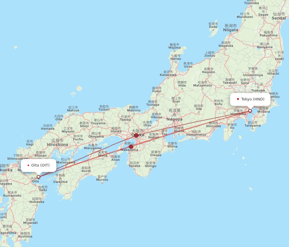 HND to OIT flights and routes map