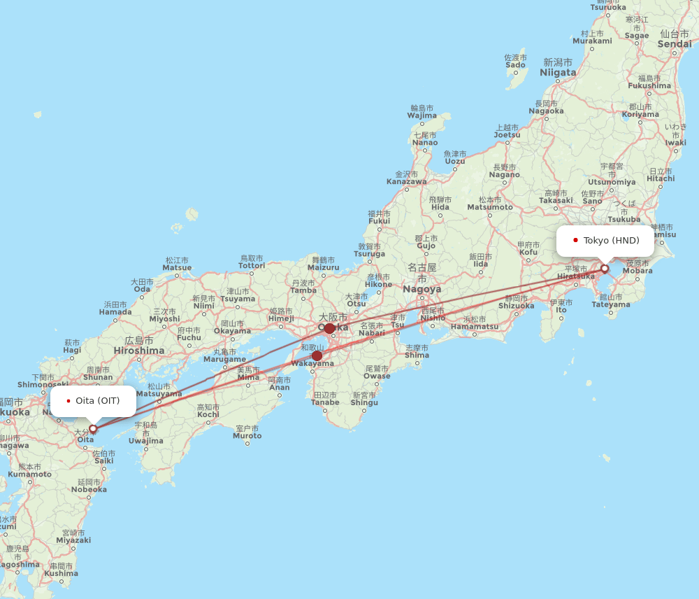 HND to OIT flights and routes map