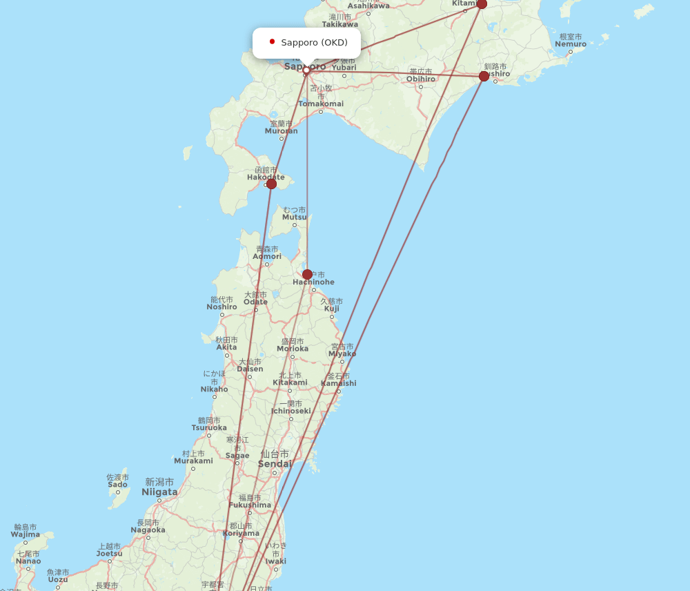 HND-OKD flight routes
