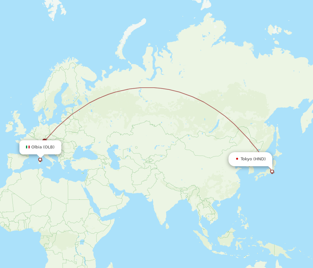 HND to OLB flights and routes map
