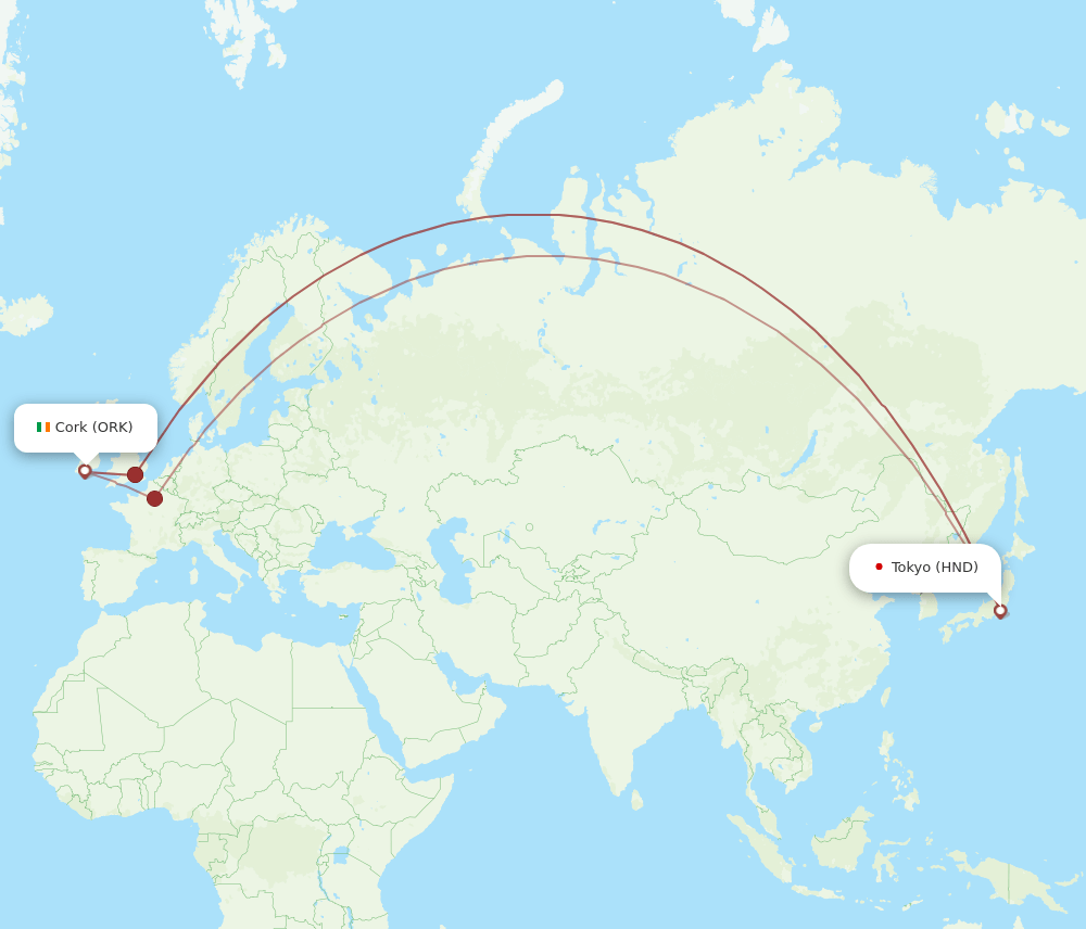 HND to ORK flights and routes map