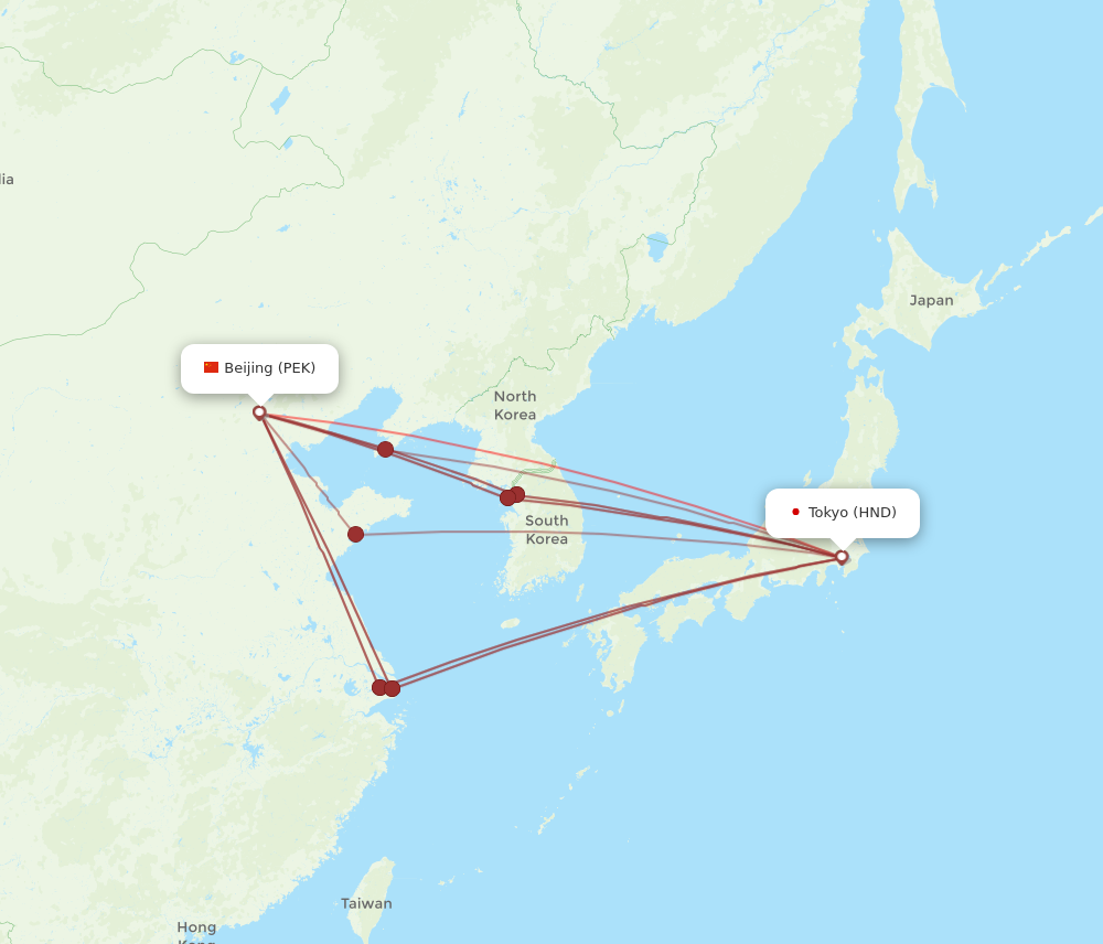 HND to PEK flights and routes map