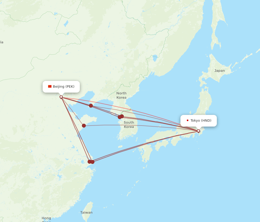 HND-PEK flight routes