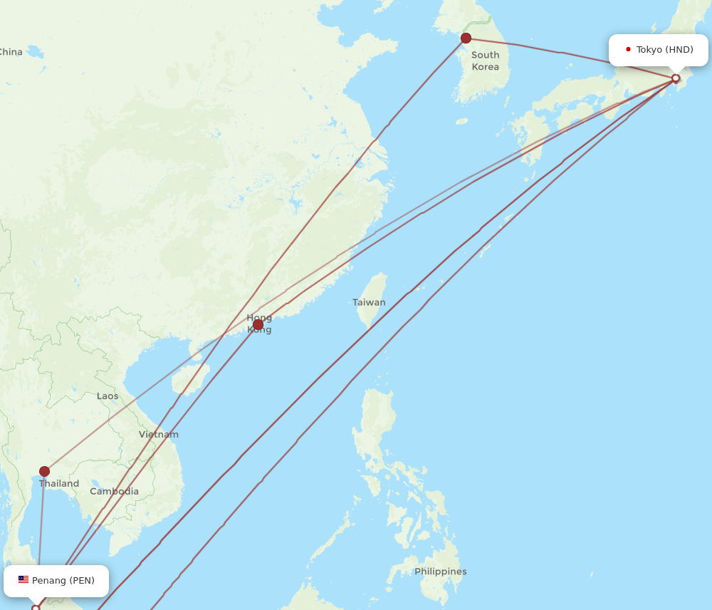 HND-PEN flight routes