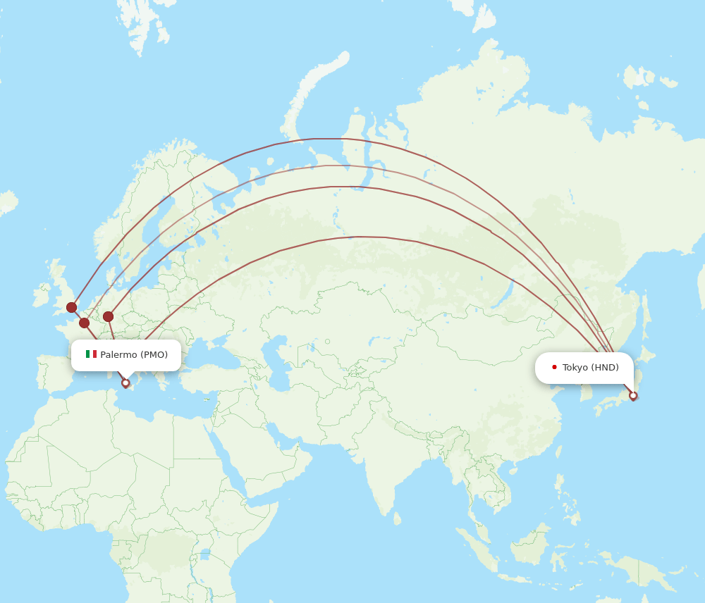 HND-PMO flight routes