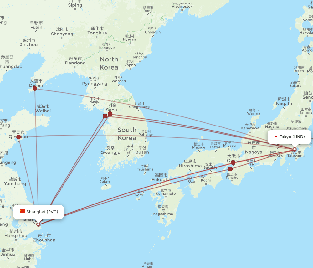 HND-PVG flight routes