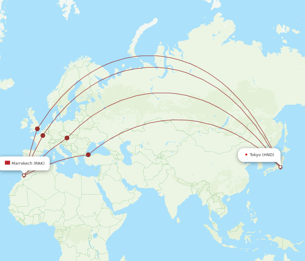HND-RAK flight routes