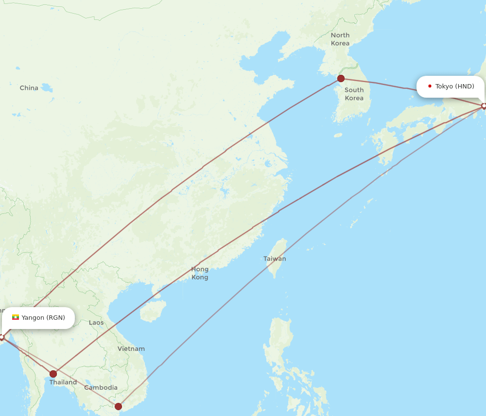 HND-RGN flight routes