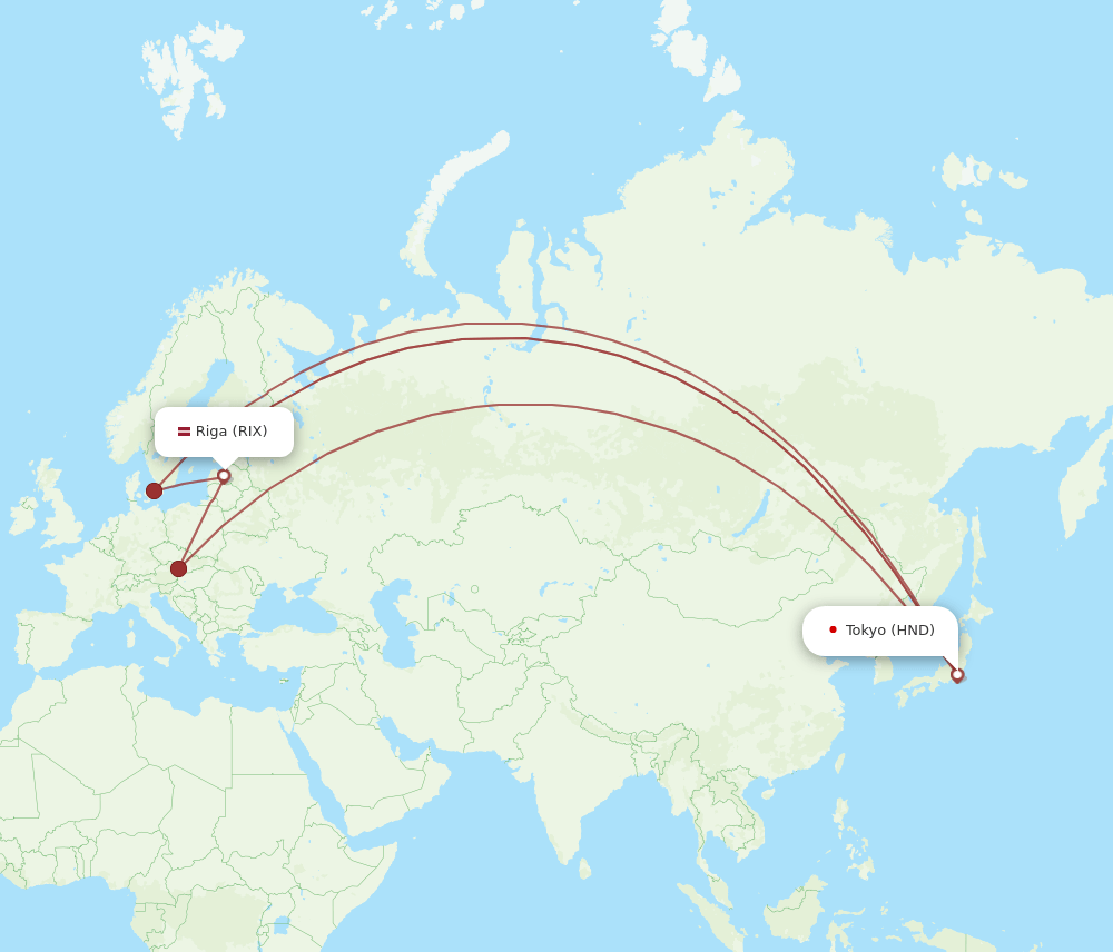 HND to RIX flights and routes map