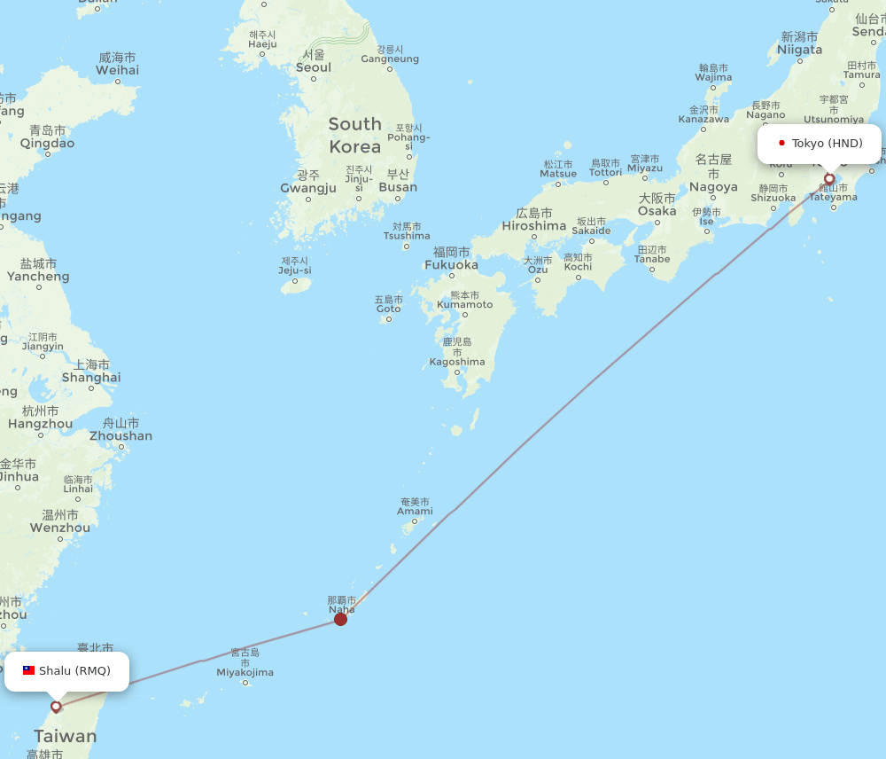 HND to RMQ flights and routes map