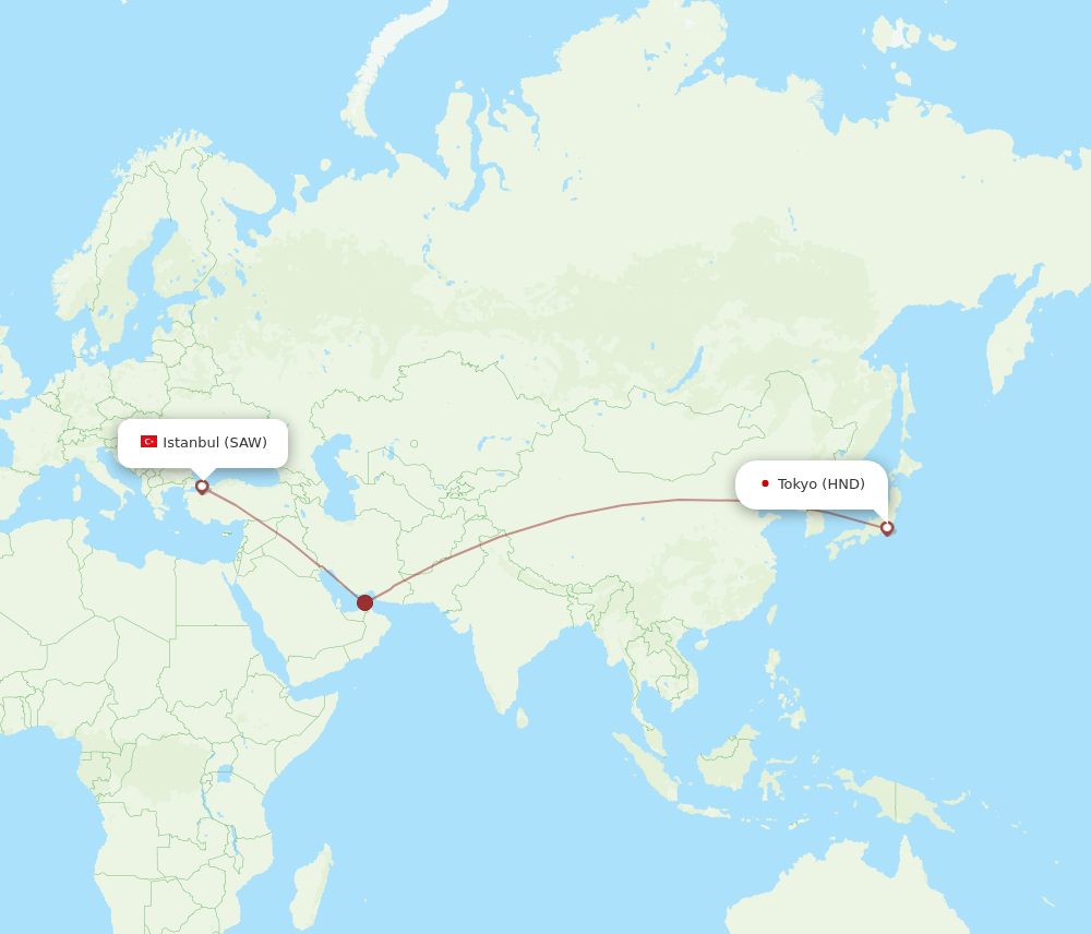 HND to SAW flights and routes map