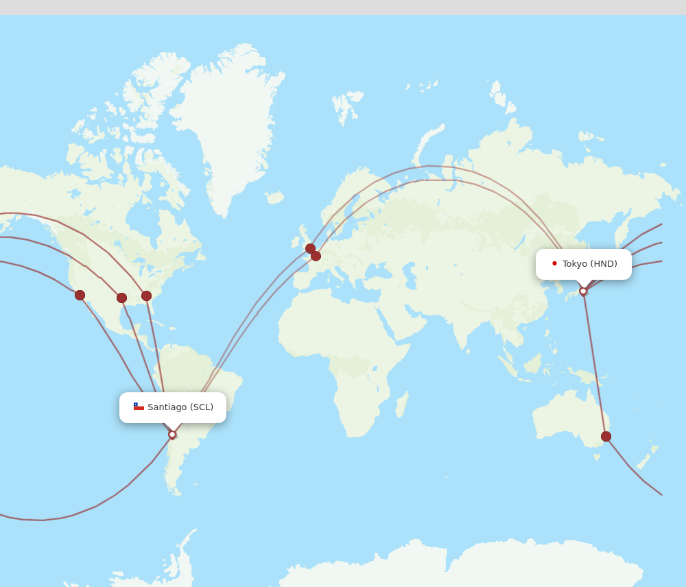 HND to SCL flights and routes map
