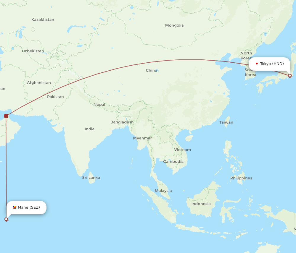 HND to SEZ flights and routes map