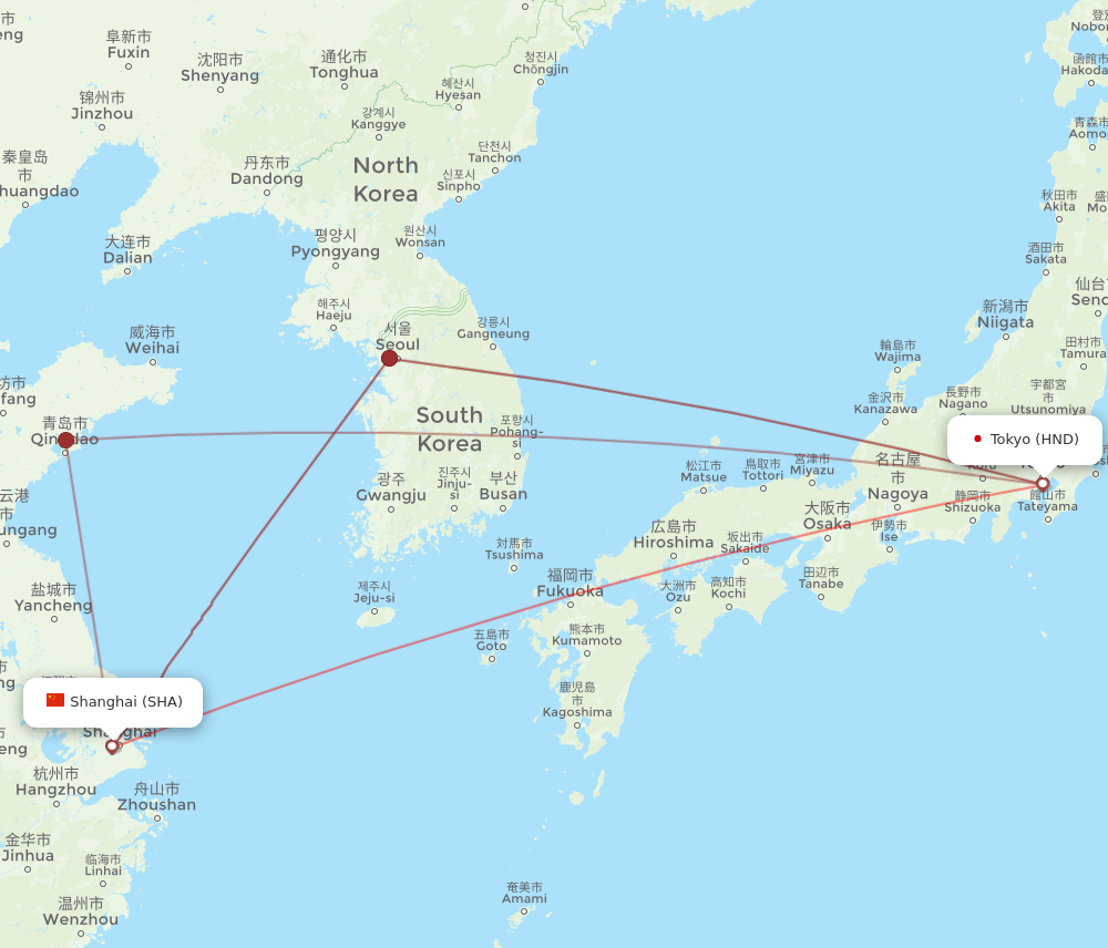 HND to SHA flights and routes map