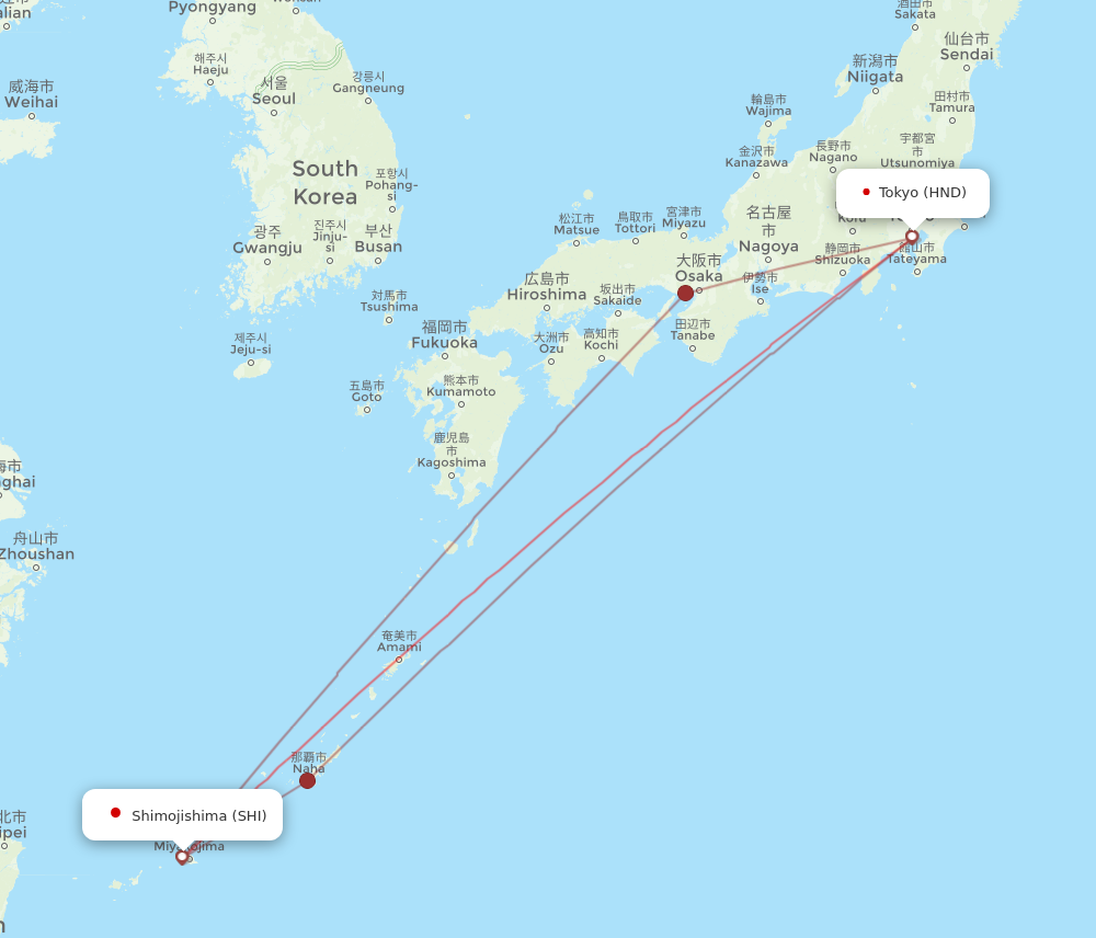 HND to SHI flights and routes map