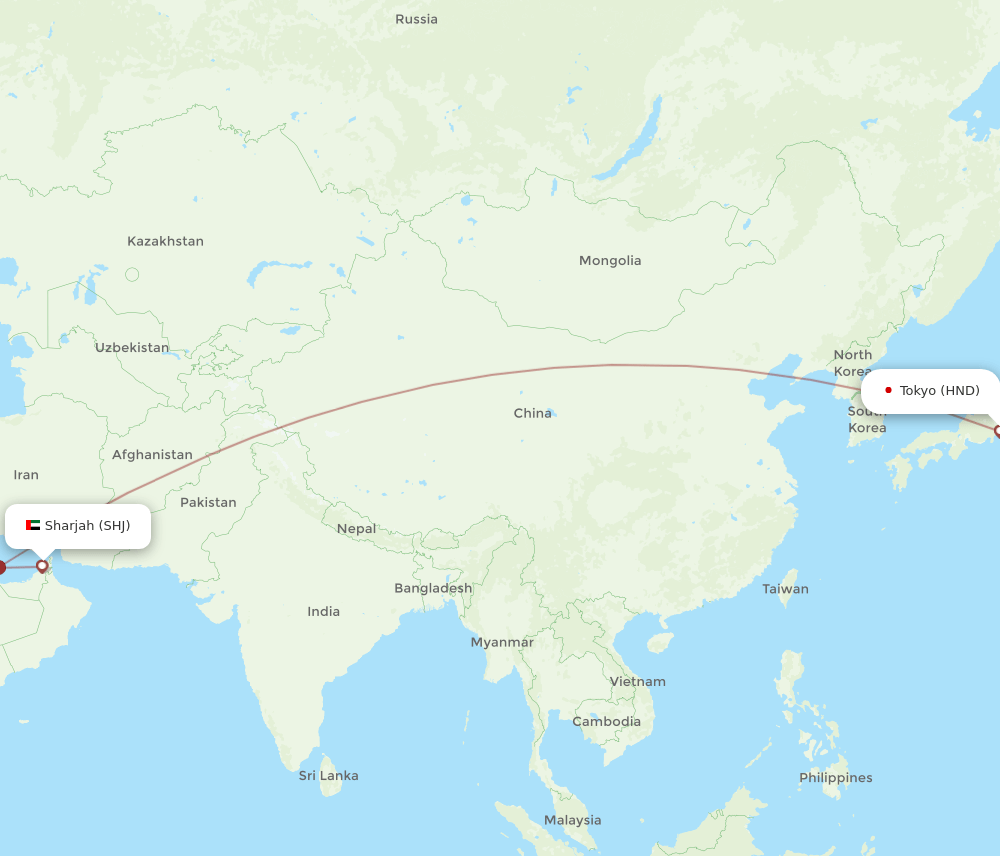 HND-SHJ flight routes