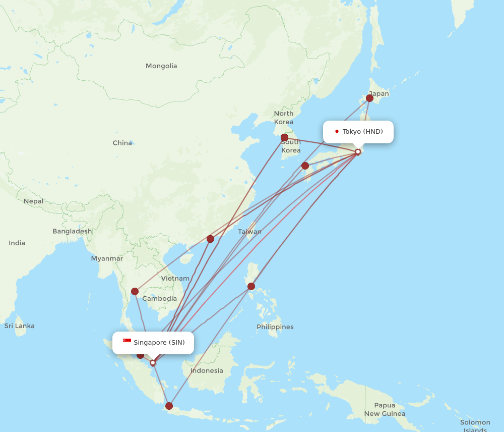 HND to SIN flights and routes map