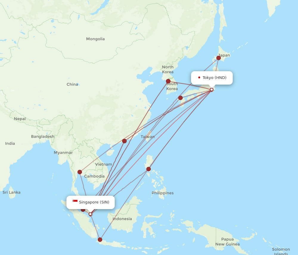 HND-SIN flight routes