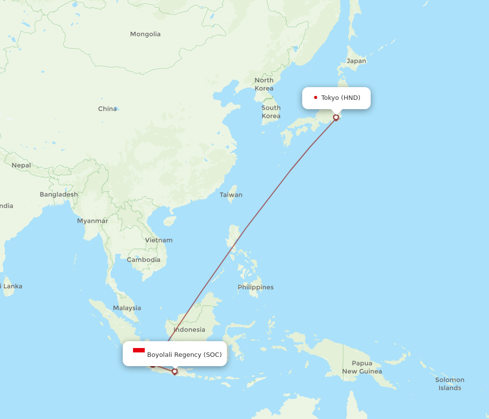 HND to SOC flights and routes map