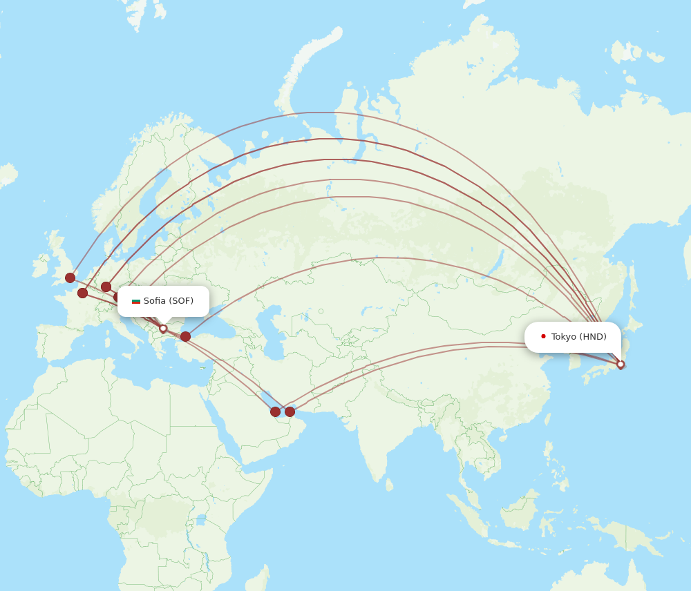 HND to SOF flights and routes map