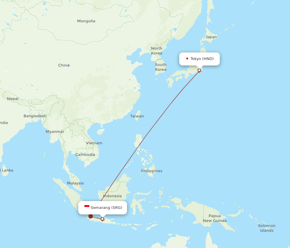 HND to SRG flights and routes map