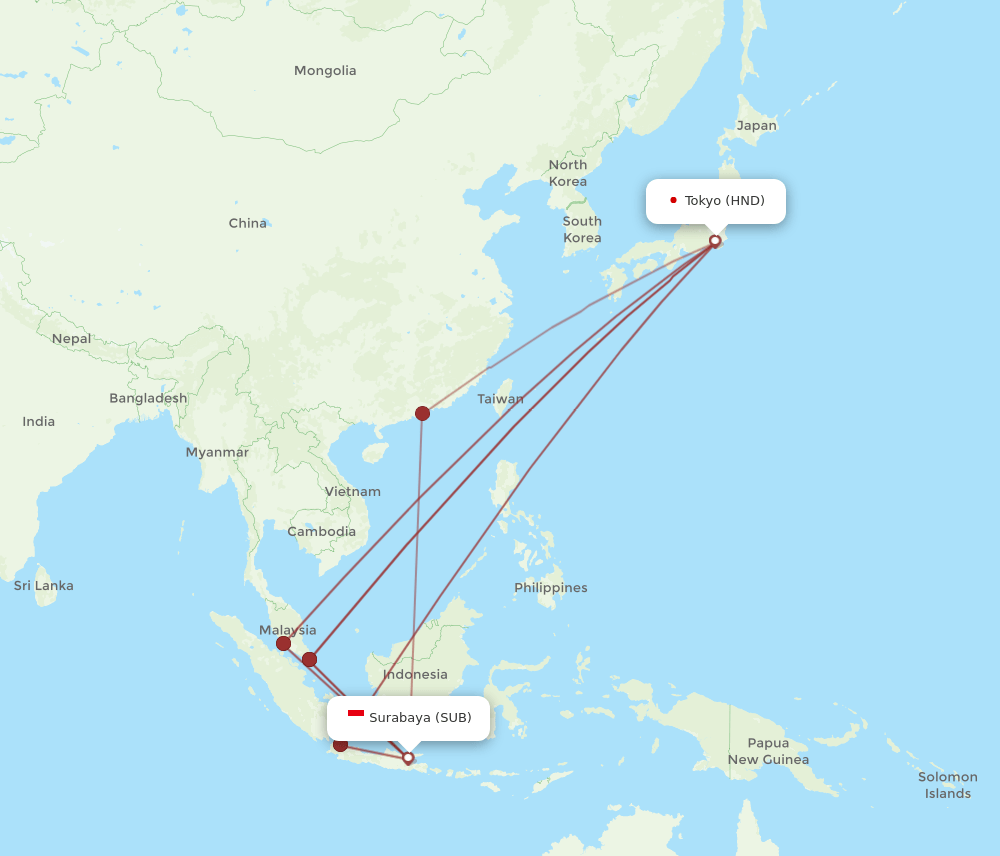 HND-SUB flight routes