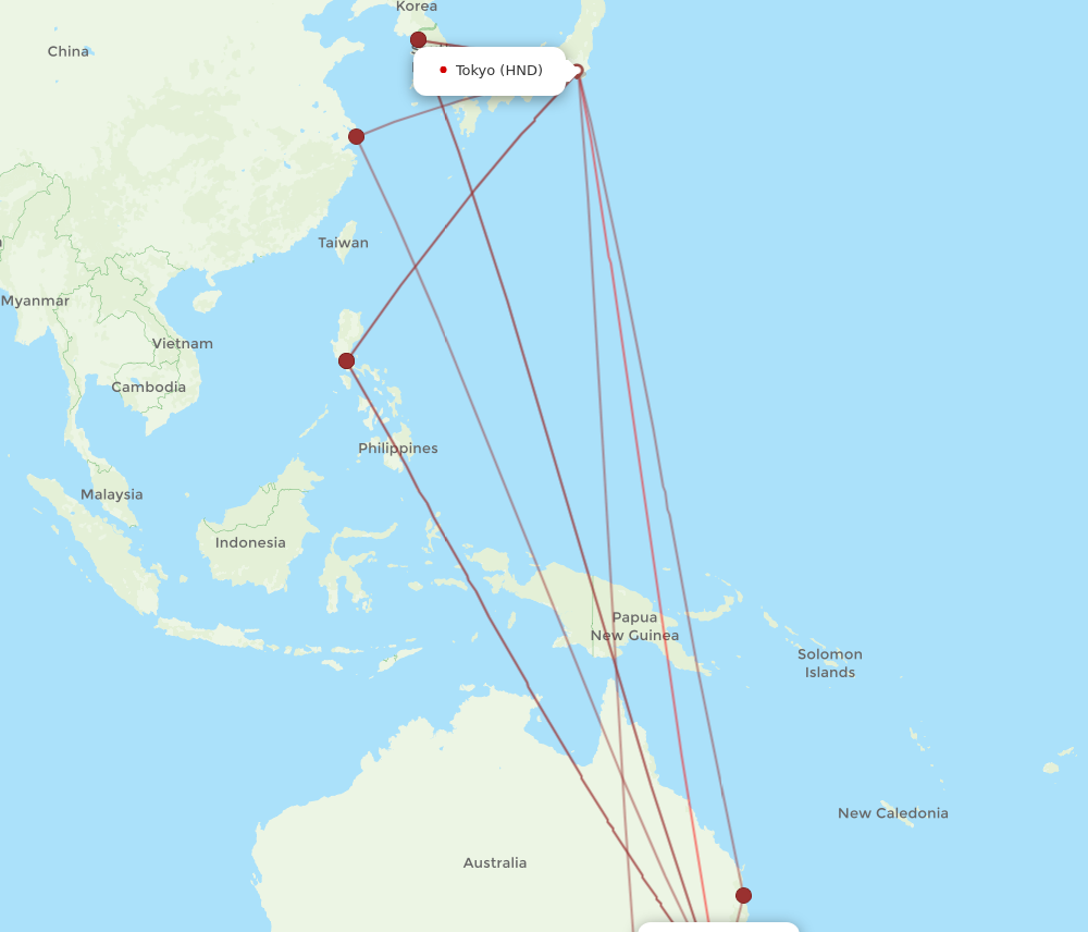 HND to SYD flights and routes map
