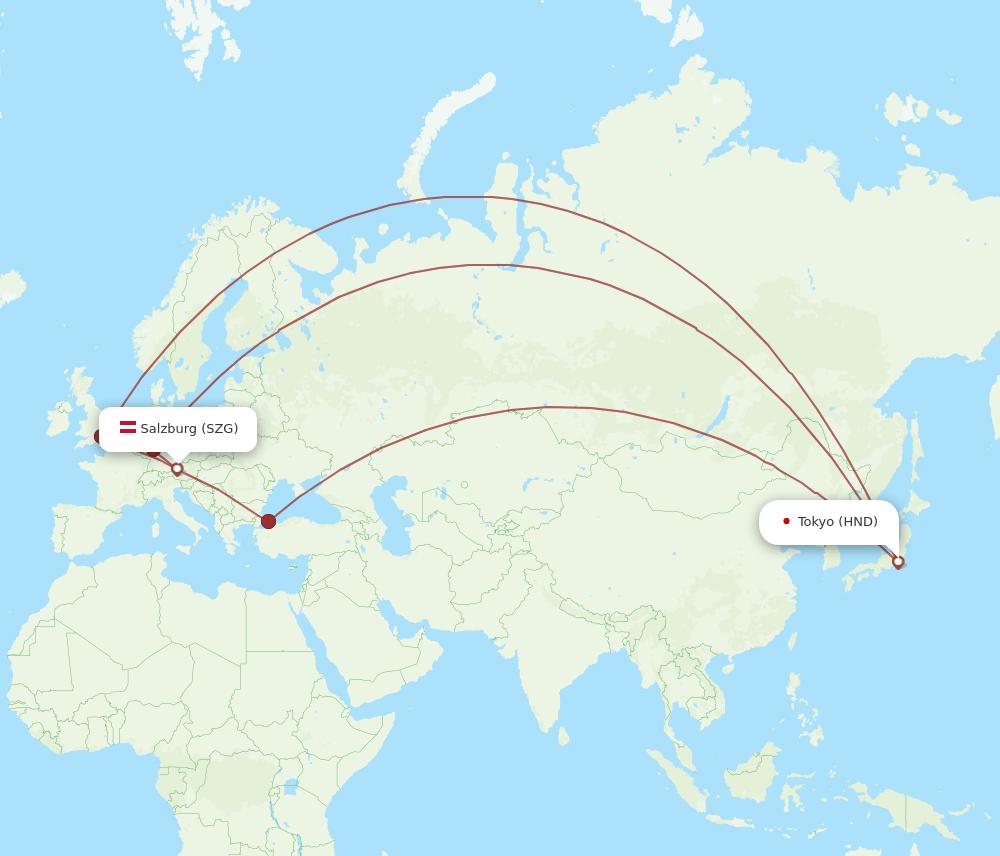 HND to SZG flights and routes map
