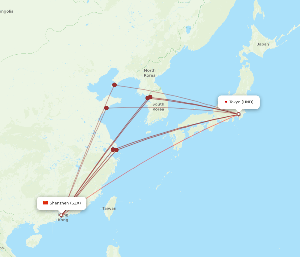HND-SZX flight routes