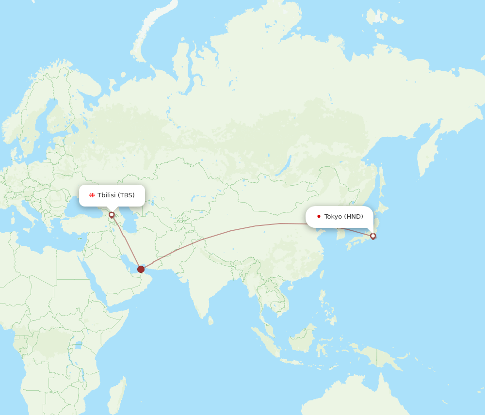 HND to TBS flights and routes map