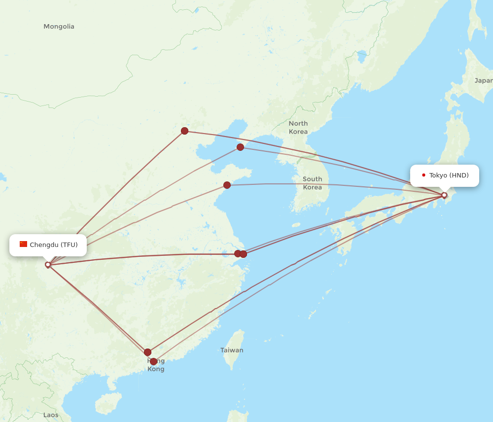 HND to TFU flights and routes map