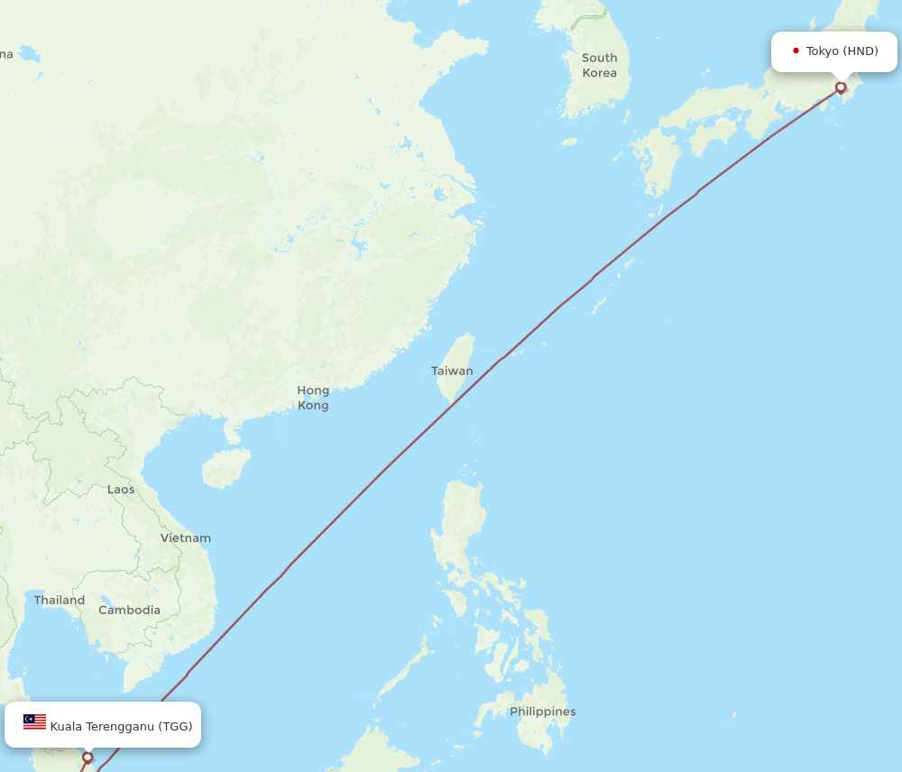 HND to TGG flights and routes map