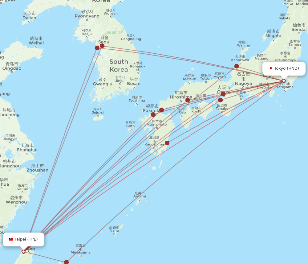 HND to TPE flights and routes map