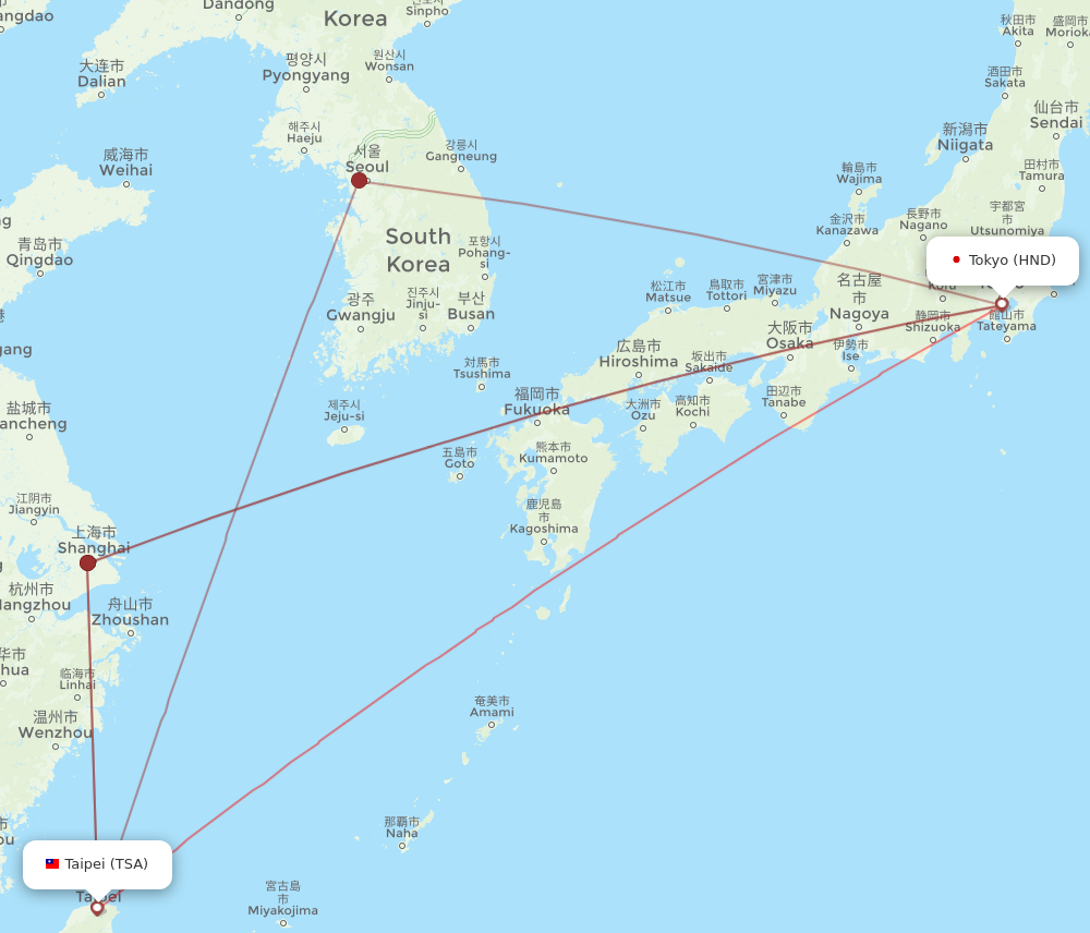 HND to TSA flights and routes map