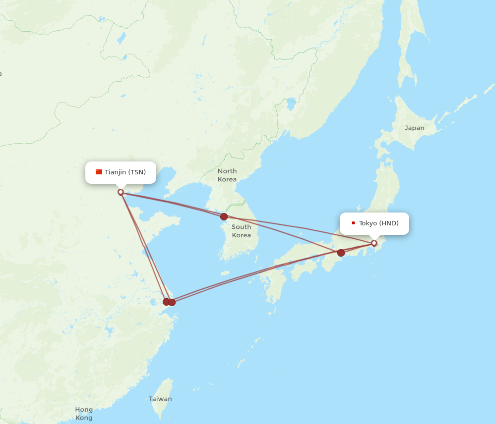 HND-TSN flight routes